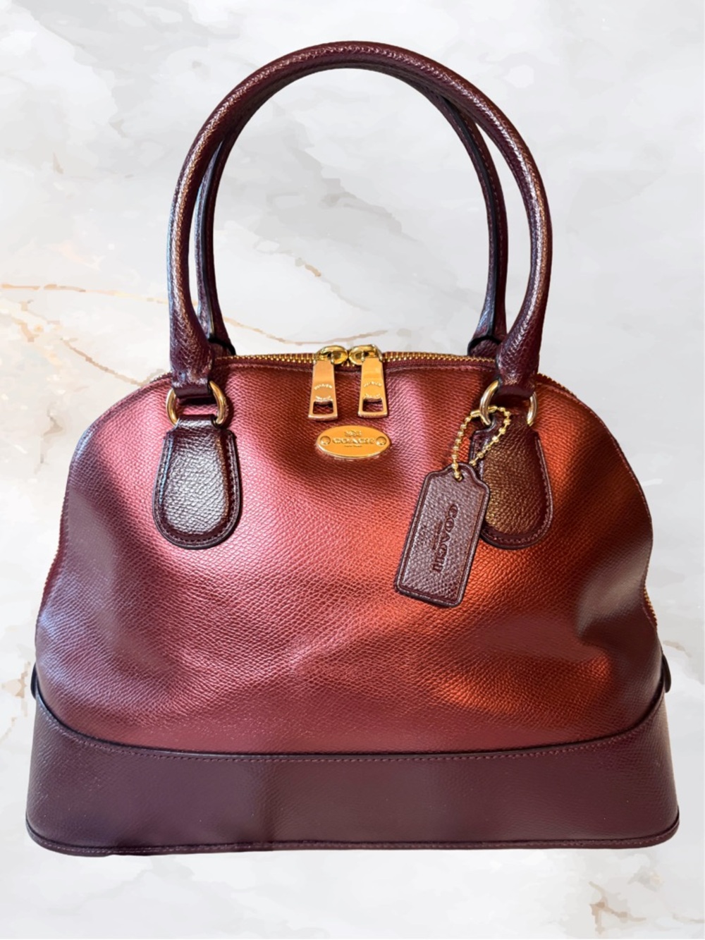 COACH Cora Domed Satchel Full Size Bicolor Metallic Oxblood F36057 - Picture 4 of 10